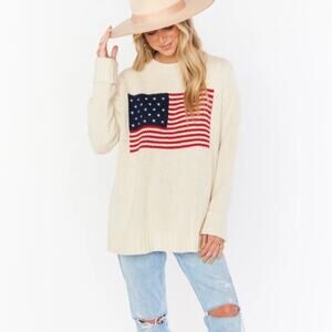 Show Me Your Mumu Fireside Sweater American Flag Creme Knit Oversized WMN’S Sz M